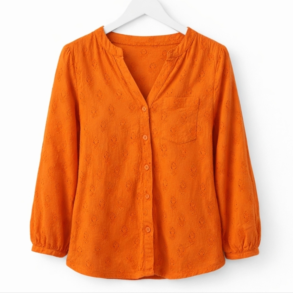 Mira Orange Eyelet Plus Sz Blouse Sz XXL